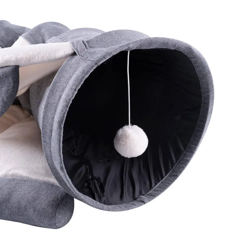 AllPetSolutions 2-in-1 Cat Tunnel Toy with Bed, Grey