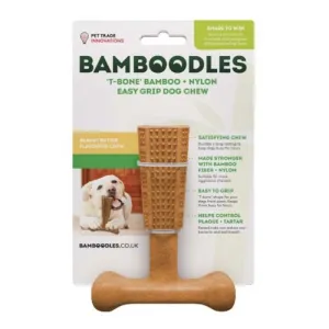 Bamboodles T-Bone Dog Chew Peanut Butter Medium 6"