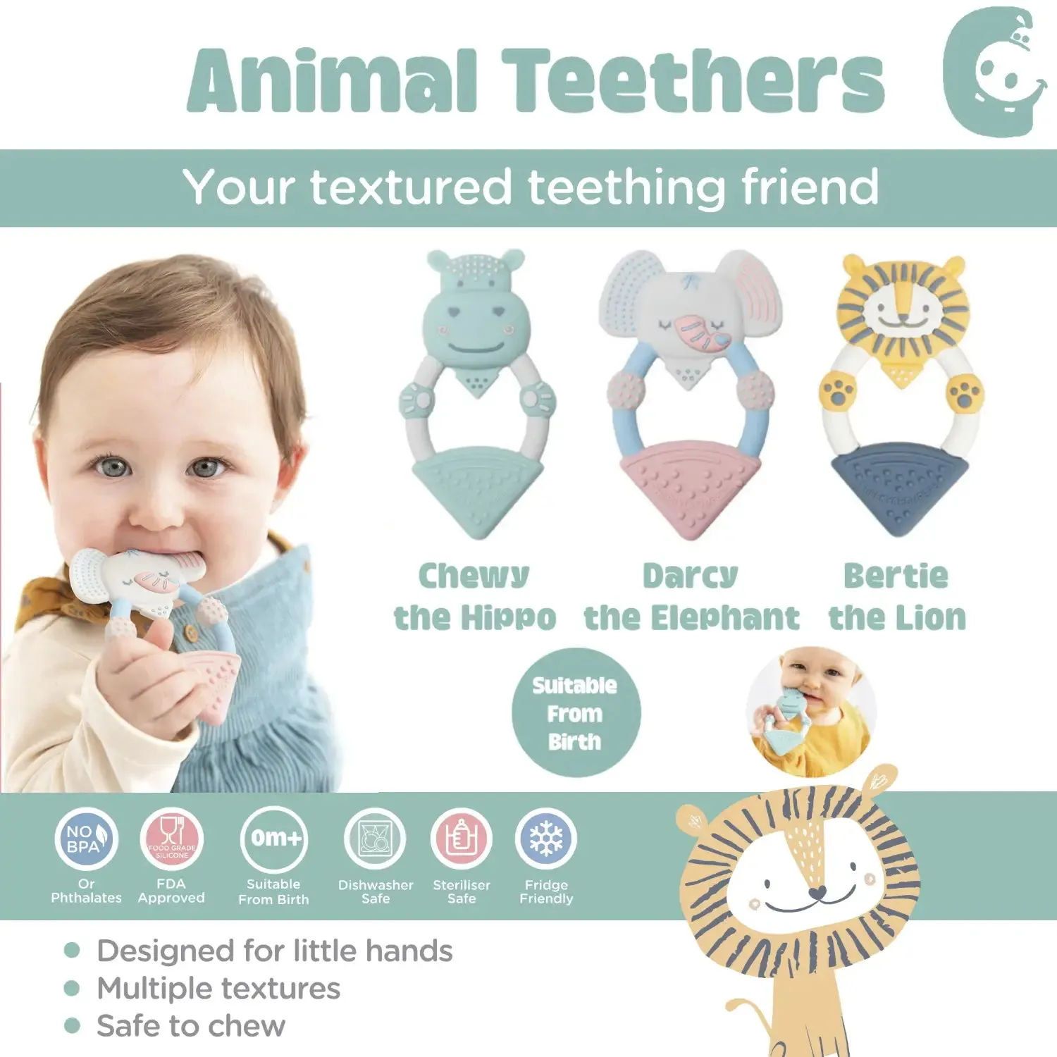 Cheeky Chompers Textured Baby Animal Teether - Chewy the Hippo