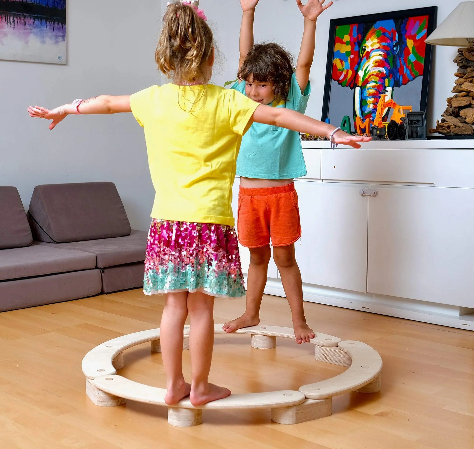 Circular Wooden Balance Beam Set | Montessori Gymnastics Toy for Toddlers