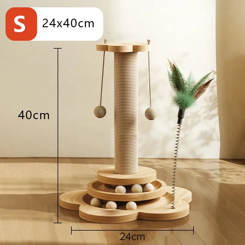 Deluxe Wooden Cat Scratching Post with Sisal and Interactive Toys