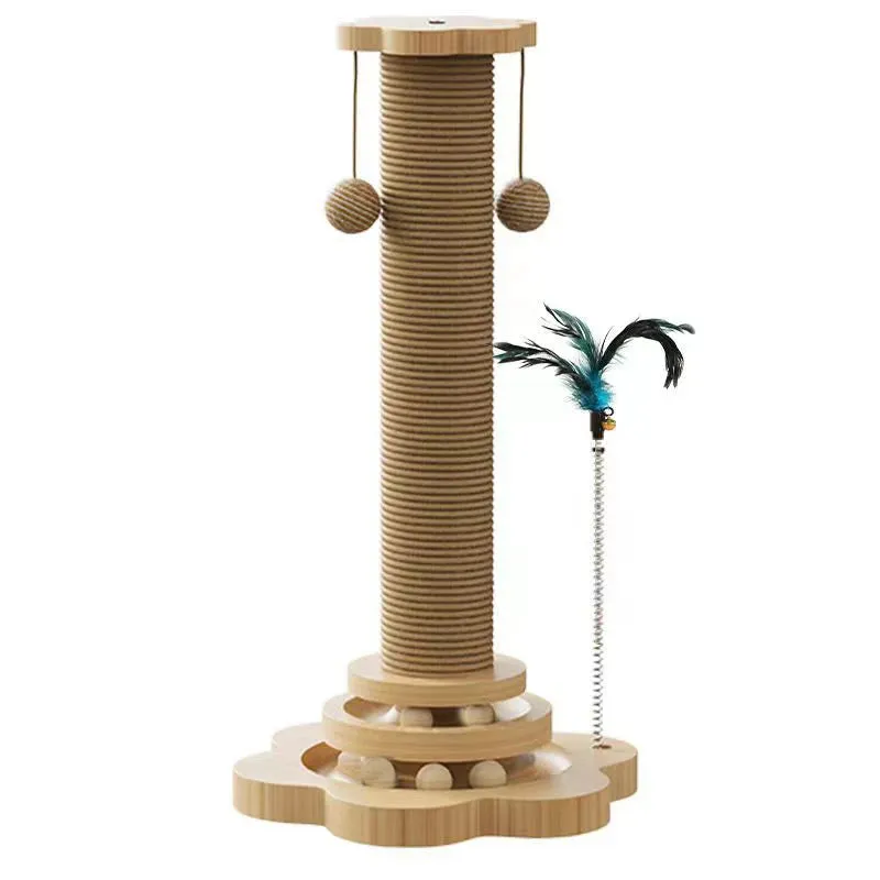 Deluxe Wooden Cat Scratching Post with Sisal and Interactive Toys