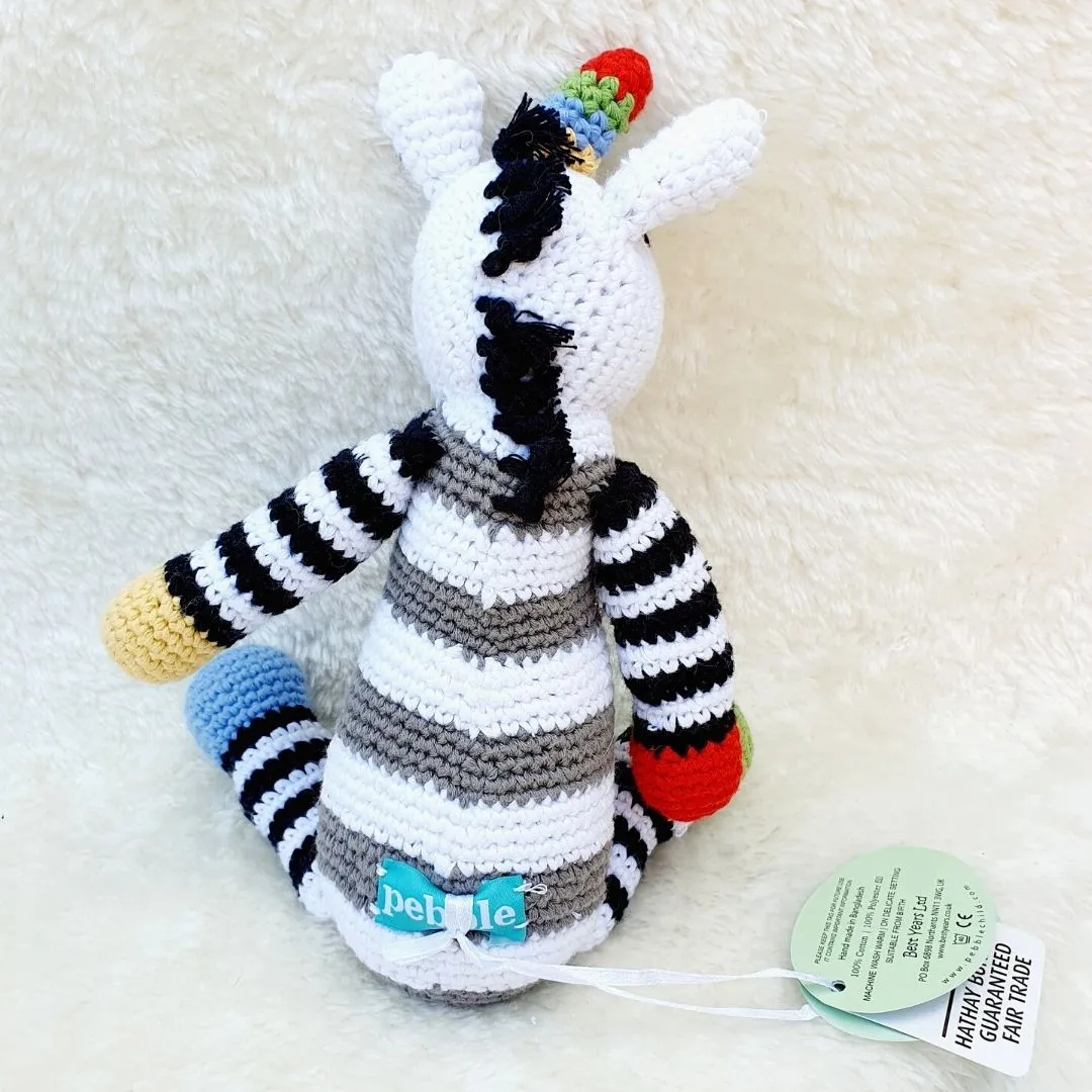 Fair Trade Crochet Cotton Black & White Unicorn Rattle Soft Toy Sensory Toys