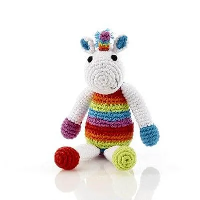 Fair Trade Crochet Cotton Rainbow Unicorn Soft Toy Baby Rattle