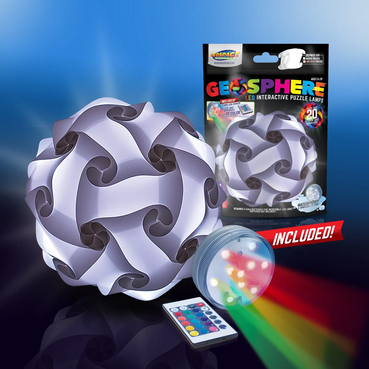 Geosphere™ 9" LED 30-pc. Puzzle Lamp Kit & Wireless Remote, White