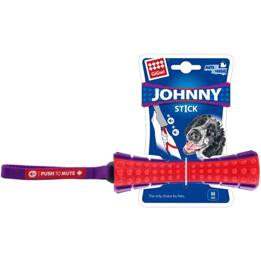 GiGwi Push To Mute Johnny Stick for Dogs (Red/Purple)