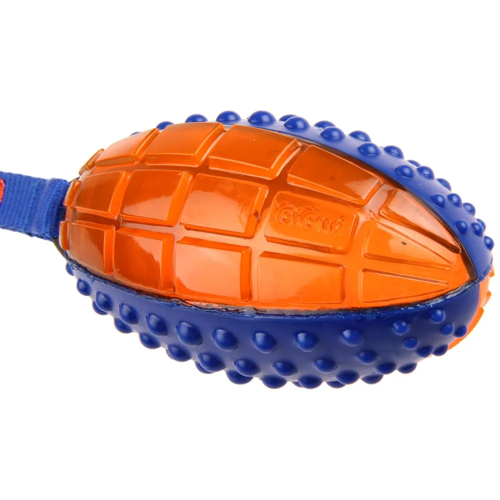 GiGwi Push To Mute Rugby Ball Dog Toy (Blue/Orange)