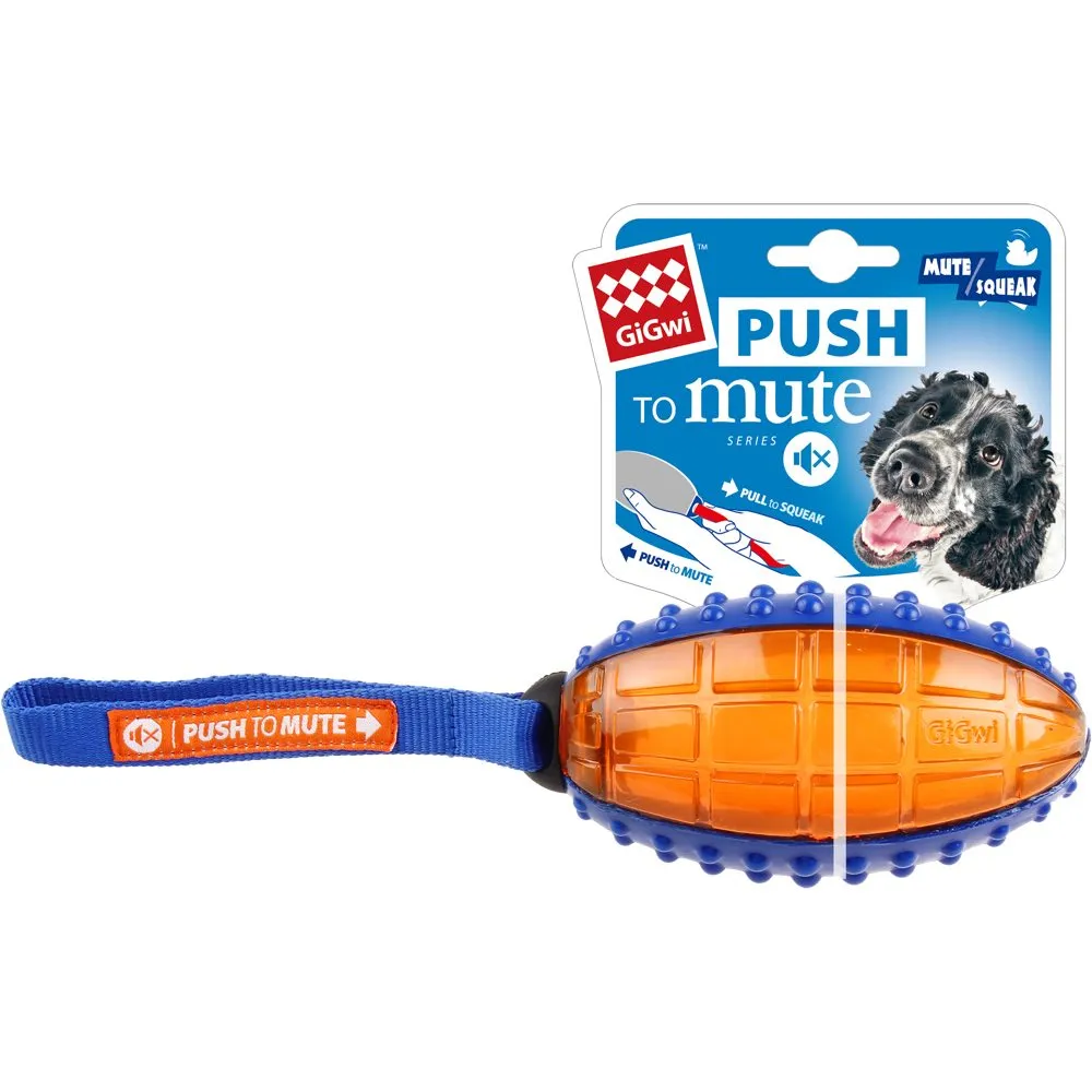 GiGwi Push To Mute Rugby Ball Dog Toy (Blue/Orange)