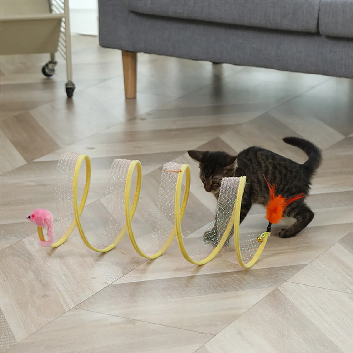 Interactive Cat Tunnel with Toys - Collapsible Play Tube for Kittens