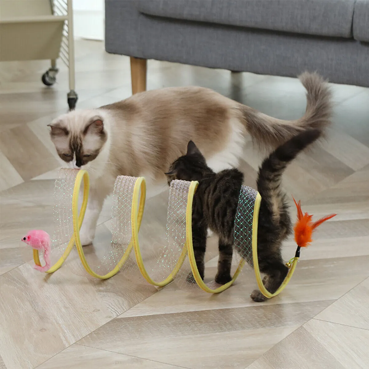 Interactive Cat Tunnel with Toys - Collapsible Play Tube for Kittens