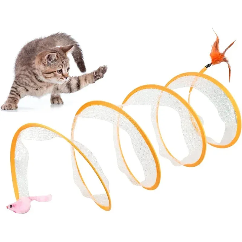 Interactive Cat Tunnel with Toys - Collapsible Play Tube for Kittens