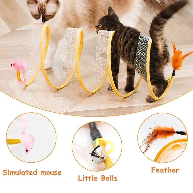 Interactive Cat Tunnel with Toys - Collapsible Play Tube for Kittens