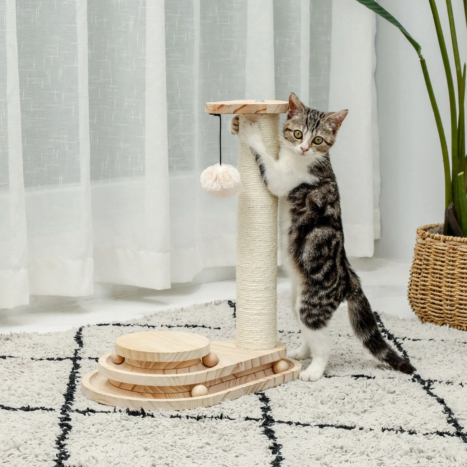 Interactive Turntable Wooden Ball Cat Toy