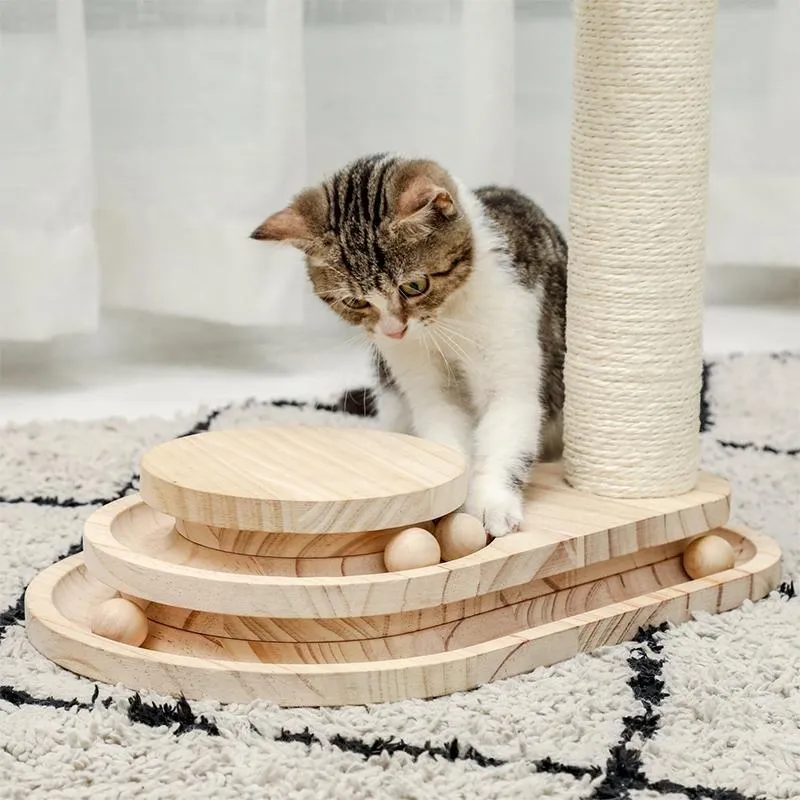 Interactive Turntable Wooden Ball Cat Toy