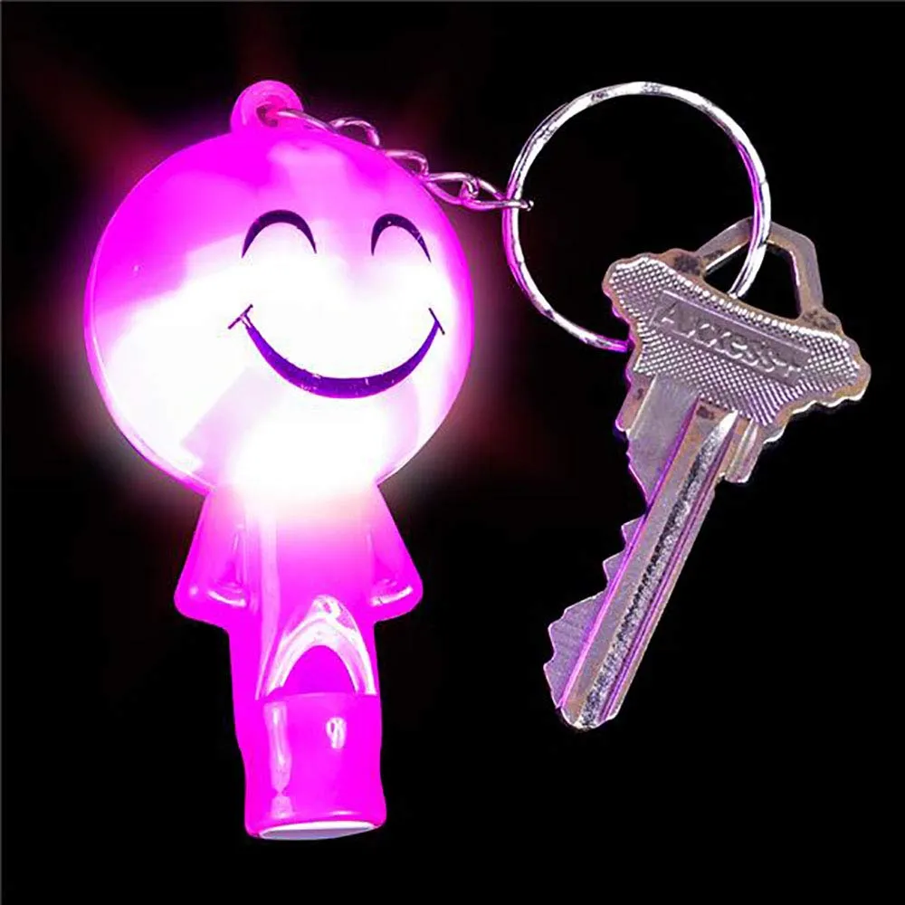 Kicko Light-up Smile Face Whistle Keychain - 12 Pack - Mini Backpack Noise Maker Hook