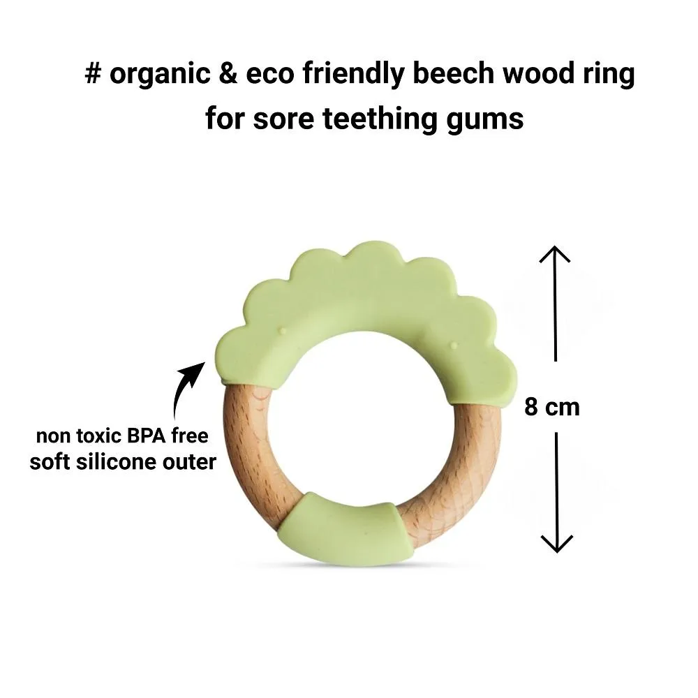 Little Rawr Wood   Silicone Teether Ring- Bear(Blue)