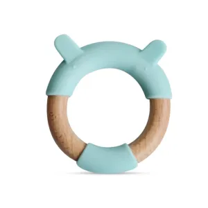 Little Rawr Wood   Silicone Teether Ring- Bear(Blue)