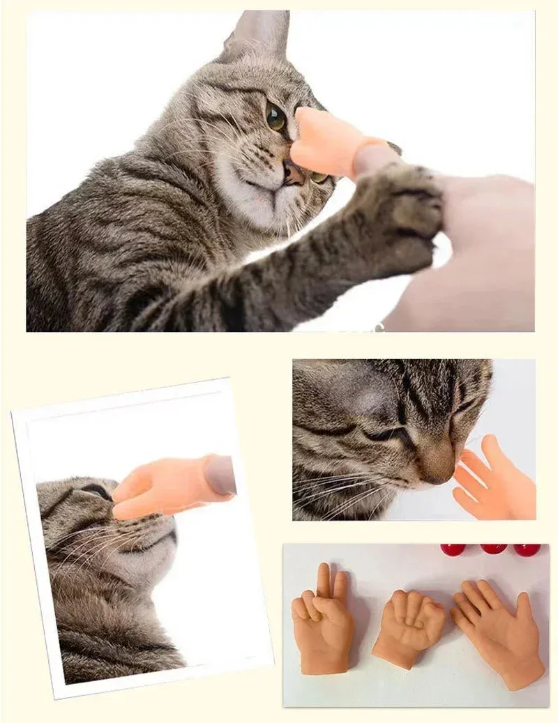 Mini Hand Cat Teaser Toys - TPR Soft Finger Gloves for Interactive Play