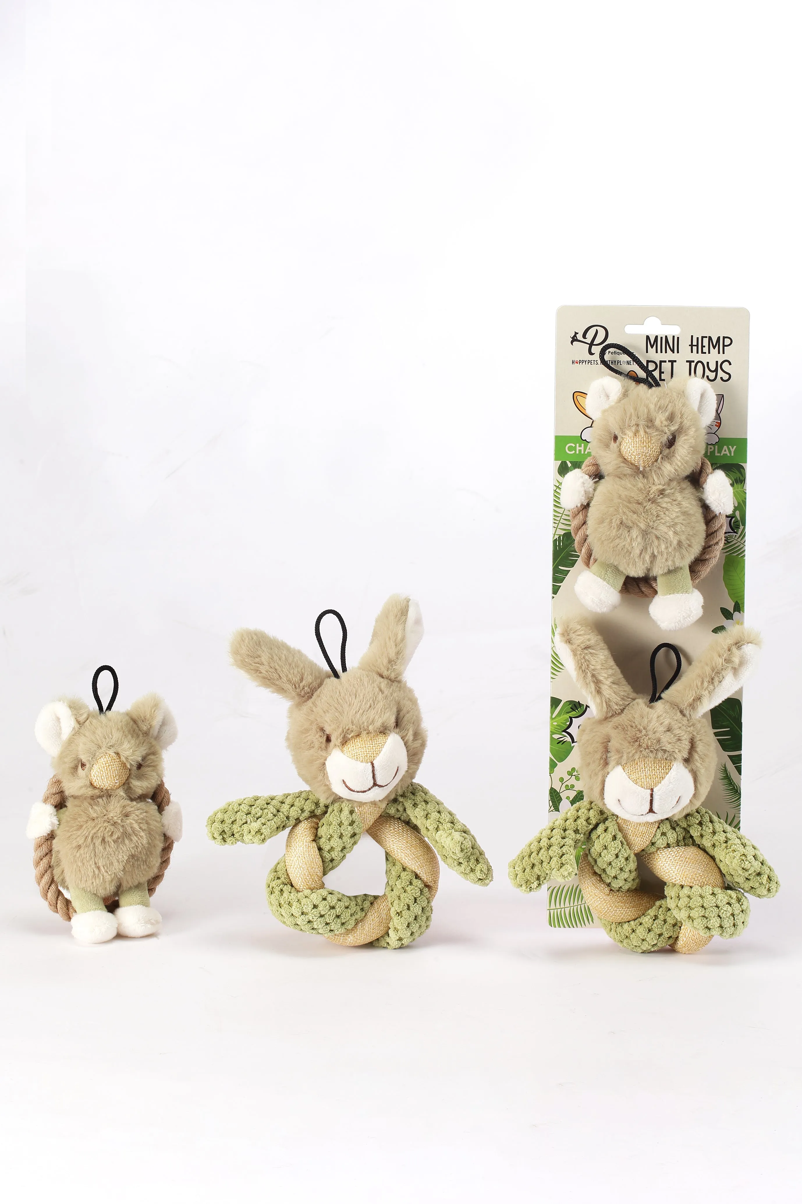 Mini Hula Hemp Koala and Bunny Twist Dog Toys: Fun Squeaker, Stimulates Mentally & Physically, Tough Hemp Rope for Fetch & Chew, Non-Toxic, Cleans Teeth, Variety of Textures, for Pets