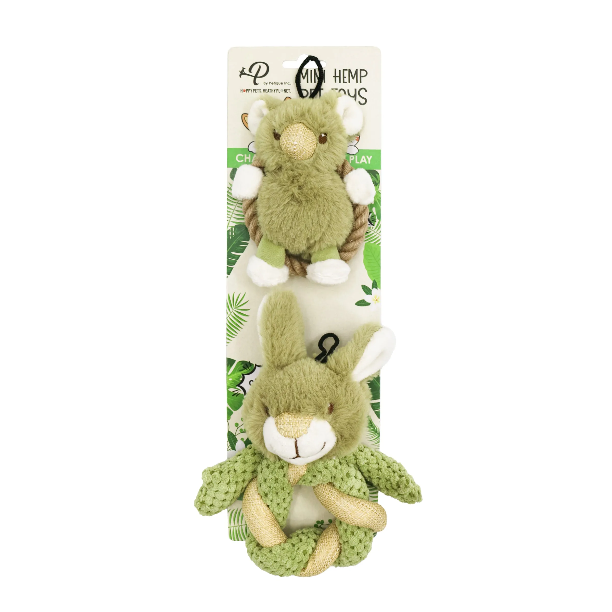 Mini Hula Hemp Koala and Bunny Twist Dog Toys: Fun Squeaker, Stimulates Mentally & Physically, Tough Hemp Rope for Fetch & Chew, Non-Toxic, Cleans Teeth, Variety of Textures, for Pets