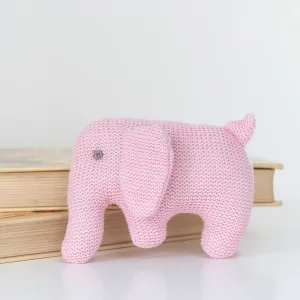 Organic Cotton Knitted Pink Elephant Soft Toy Baby Rattle