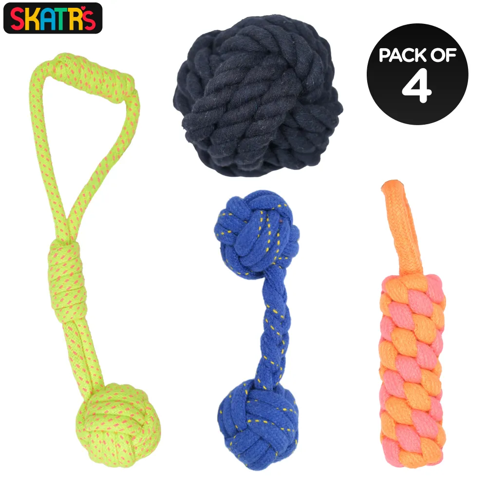 Skatrs Knotted Dummy, Knotted Ball, Dumbbell and Ball Shaped Rope Chew Toy for Dogs and Cats Combo